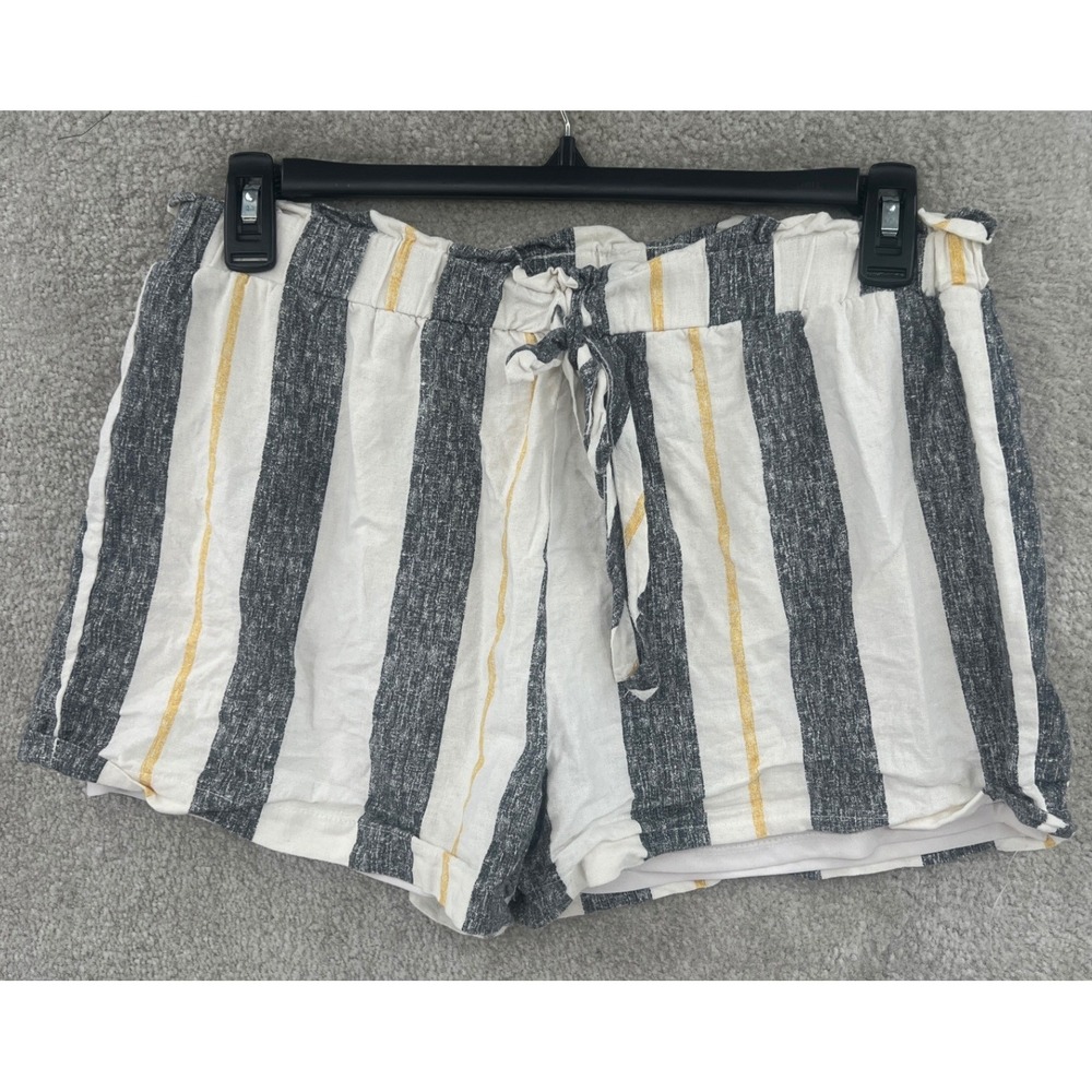 Gypsies &‎ Moondust Linen Beachy Coastal Striped Shorts XL Lined Paperbag Waist
